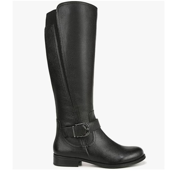 Naturalizer Jaya Black Leather Riding Knee High Boots Stretch Calf Womens 10 NEW - Picture 1 of 11
